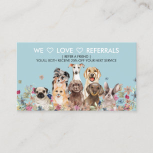 Tarjeta De Visita Referidos para paseador de perros sentados aseo Ca