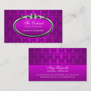 Tarjeta De Visita Reflejo de plata púrpura del damasco elegante