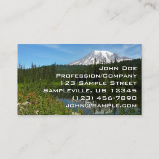 Tarjeta De Visita Reflejo del lago del Monte Rainier con flores silv