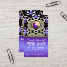 Tarjeta De Visita Reflexión Purple Gold Mandala Curación Holística