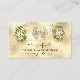 Tarjeta De Visita Reflexología de Masaje Reiki Mands Gold QRCode Flo