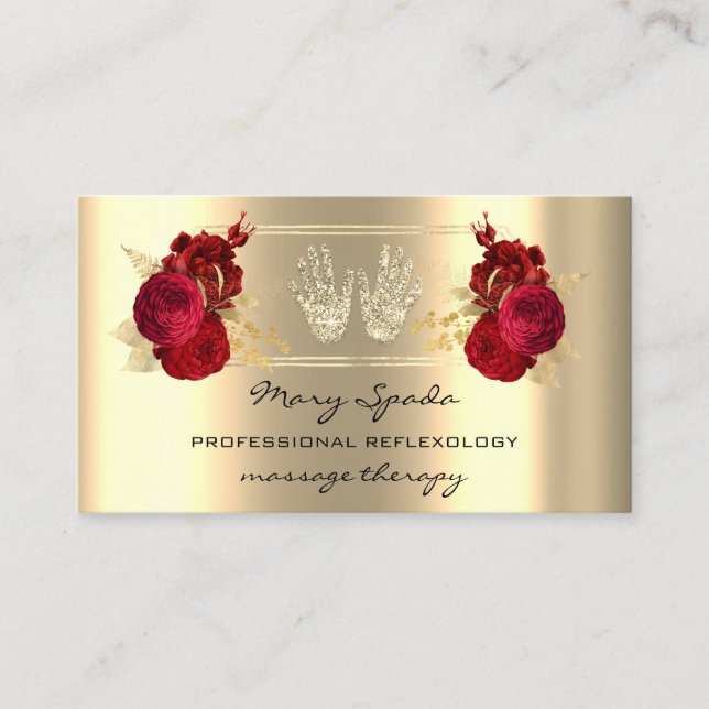 Tarjeta De Visita Reflexología del masaje Reiki Hands Frane Gold QR  (Anverso)