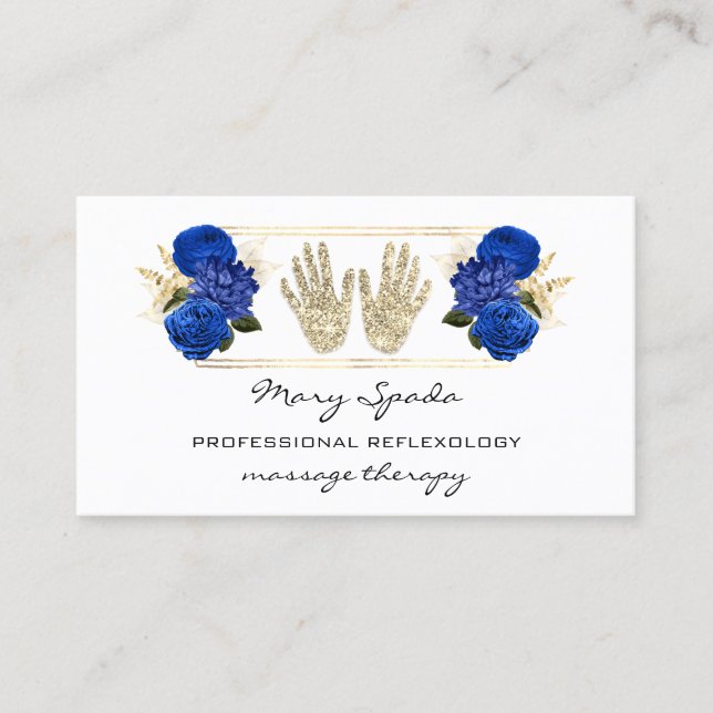 Tarjeta De Visita Reflexología del masaje Reiki manos Oro QRCode Bla (Anverso)