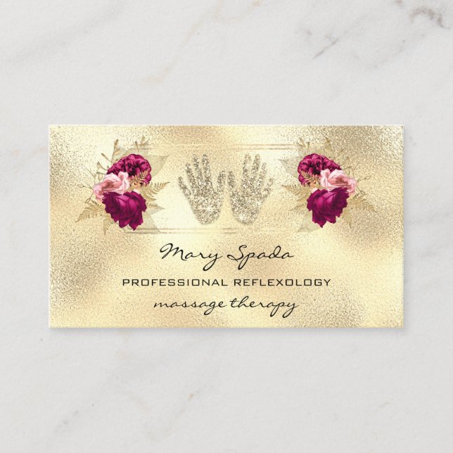 Tarjeta De Visita Reflexología del masaje Reiki manos Oro QRCode Wre (Anverso)