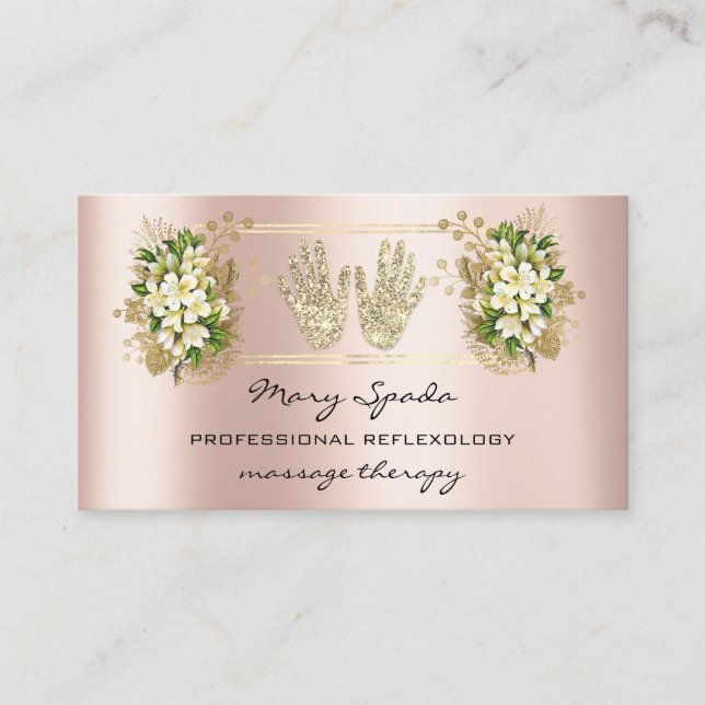 Tarjeta De Visita Reflexología del masaje Reiki manos Rosa Código QR (Anverso)