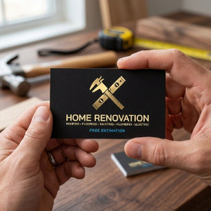 Tarjeta De Visita Reforma de Hogar de Lujo en Oro y Negro para Contr