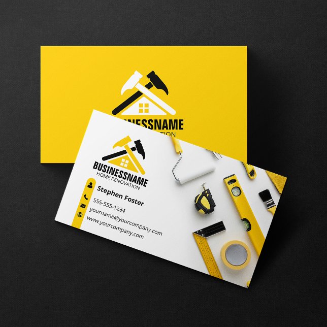 Tarjeta De Visita Reforma Profesional de Hogar Amarillo de Construcc (Subido por el creador)