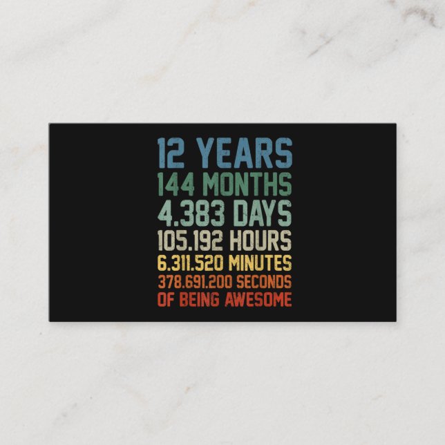 Tarjeta De Visita Regalo de cumpleaños 12 años de antigüedad (Anverso)