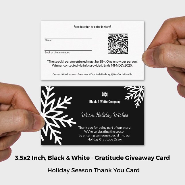 Tarjeta De Visita Regalo de gratitud de la comunidad negra y blanca (Black & White Community Gratitude Giveaway Business Card; Size: 3.5x2 Inch)