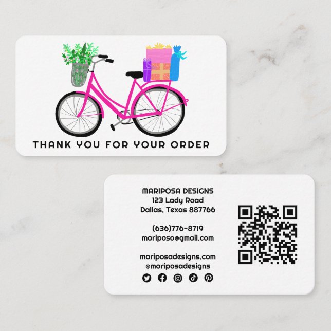 Tarjeta De Visita Regalos en bicicleta rosa Pedido de cliente Gracia (Anverso / Reverso)