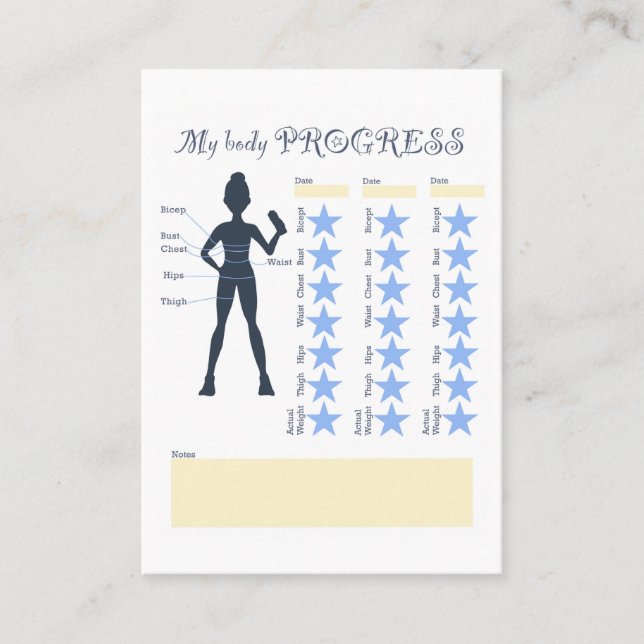 Tarjeta De Visita registrar su progreso en ejercicios físicos (Anverso)