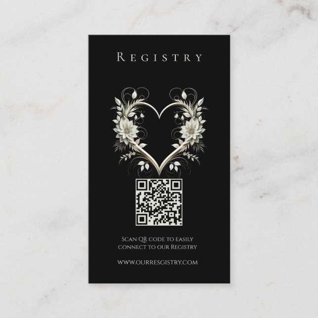 Tarjeta De Visita Registro boda-Flores modernas con corazón (Anverso)