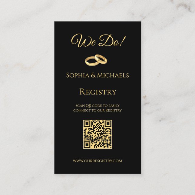 Tarjeta De Visita Registro de anillos de Boda negro y dorado- (Anverso)