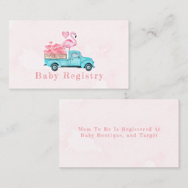 Tarjeta De Visita Registro de Baby Shower de Camión rosa Flamingo Vi (Anverso / Reverso)