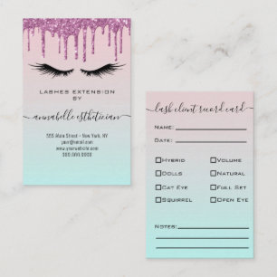 Tarjeta De Visita Registro de cliente de extensión de Eyelash púrpur