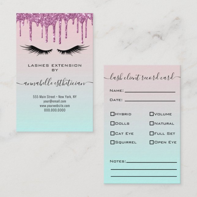 Tarjeta De Visita Registro de cliente de extensión de Eyelash púrpur (Anverso / Reverso)