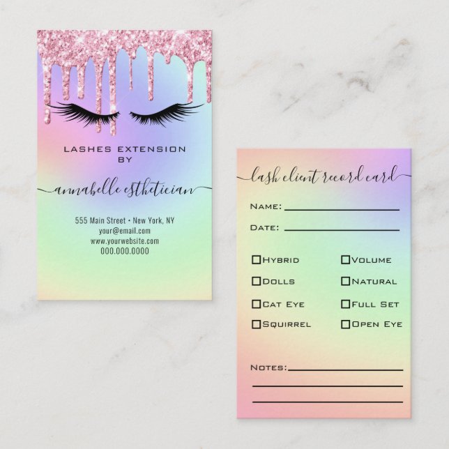 Tarjeta De Visita Registro de cliente de extensión de Eyelash rosa p (Anverso / Reverso)