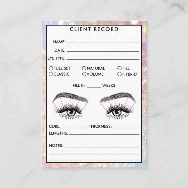 Tarjeta De Visita Registro de cliente Lash Añadir logotipo Holograph (Anverso)