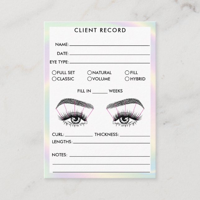 Tarjeta De Visita Registro de cliente Lash Añadir logotipo Holograph (Anverso)
