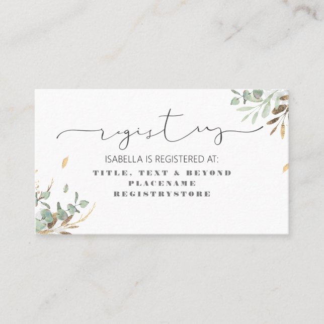 Tarjeta De Visita Registro de Eroenergía Oro y Foliage Eucalyptus (Anverso)
