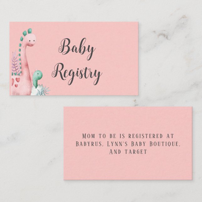 Tarjeta De Visita Registro de niñas bebes y dinosaurios rosados y Ve (Anverso / Reverso)