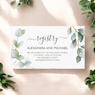 Tarjeta De Visita Registro de Regalos bodas Eucalyptus Greenery