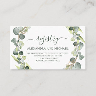 Tarjeta De Visita Registro de Regalos bodas Eucalyptus Greenery