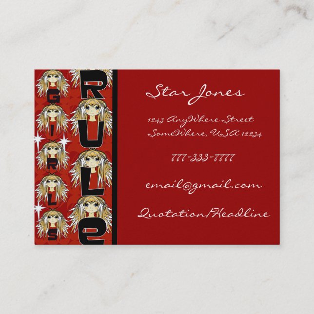 Tarjeta De Visita Regla de Chicas animales (Anverso)