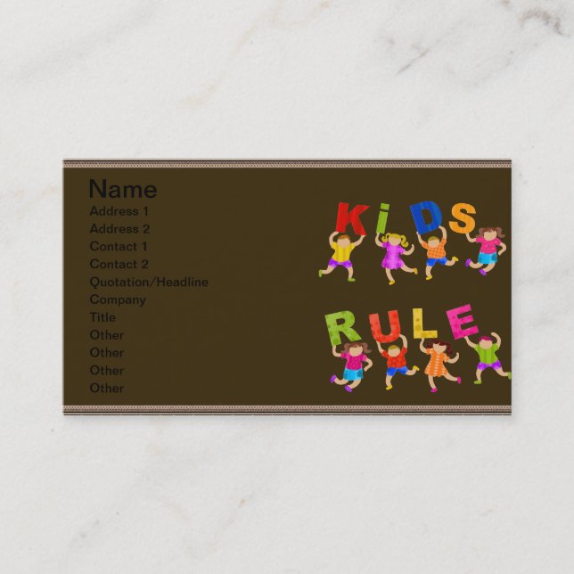 Tarjeta De Visita Regla de los niños (Anverso)