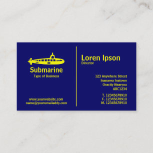 Tarjeta De Visita Regla media amarilla - Submarino - Azul oscuro