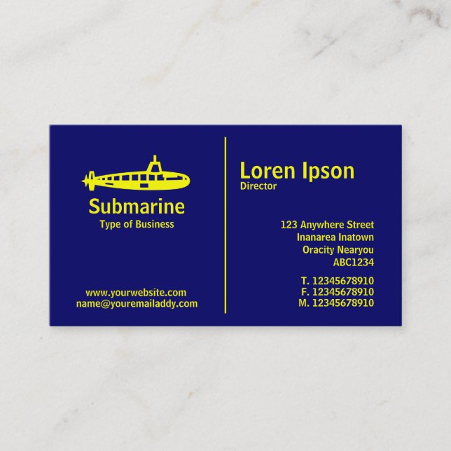 Tarjeta De Visita Regla media amarilla - Submarino - Azul oscuro (Anverso)