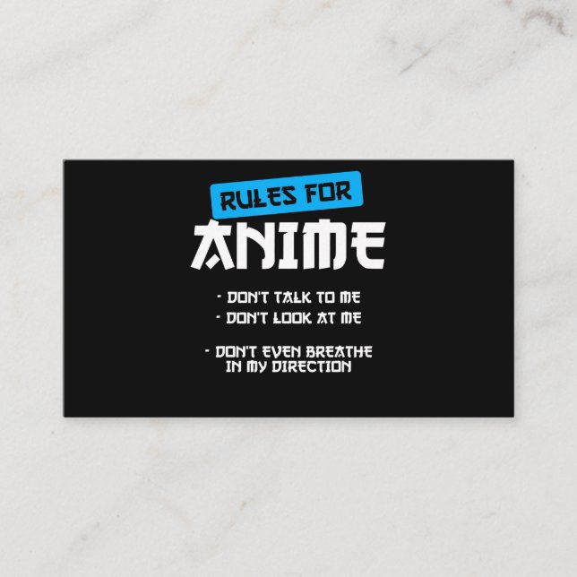 Tarjeta De Visita reglas ropa manga arte cosplay otaku regalo (Anverso)