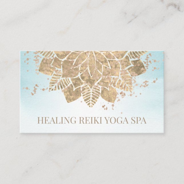 Tarjeta De Visita *~* Reiki Gold Aqua Purpurina yoga Mandala espirit (Anverso)