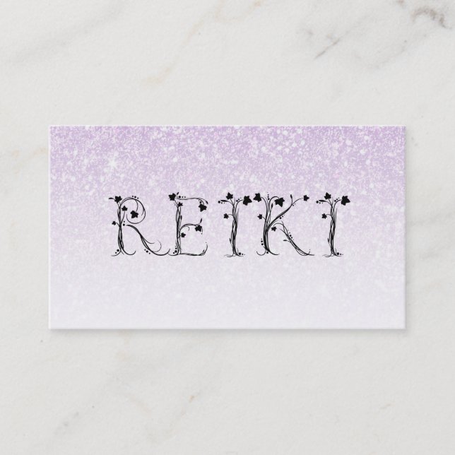 Tarjeta De Visita *~* REIKI Ivy Typography Lavender Purpurina (Anverso)