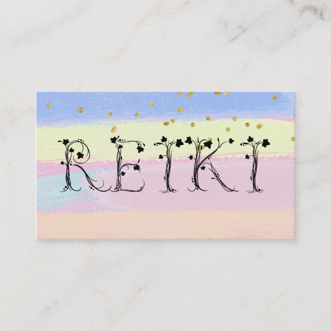 Tarjeta De Visita *~* REIKI Ivy Typography Purpurina Pastel Stripes (Anverso)