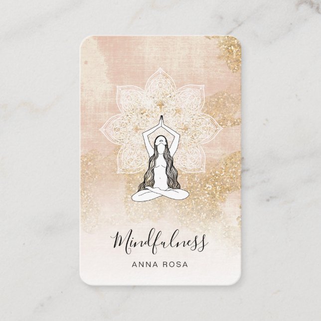 Tarjeta De Visita *~* Reiki Meditación Mujer Rosa Mandala Diosa QR (Anverso)