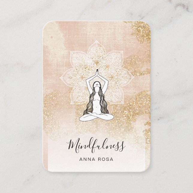 Tarjeta De Visita *~* Reiki Meditación Mujer Rosa QR Mandala Diosa (Anverso)