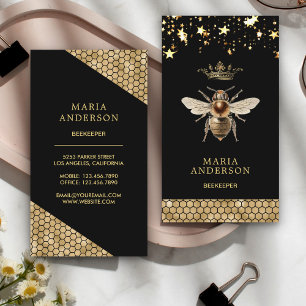 Tarjeta De Visita Reina Abeja Negra Vintage Oro Real Apicultor