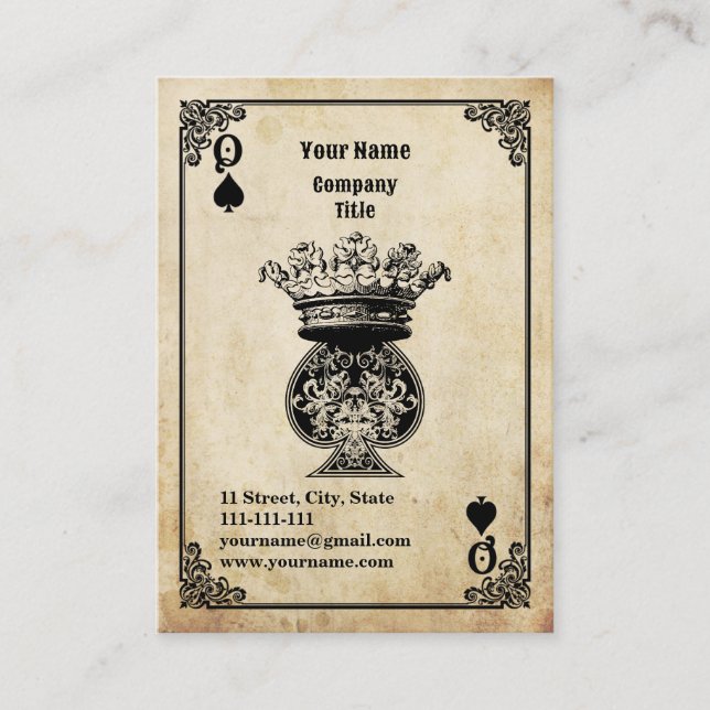 Tarjeta De Visita Reina de espadas Grunge (Anverso)