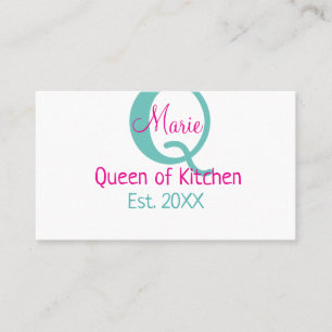 Tarjeta De Visita Reina de la cocina monograma minimo verde rosa sim