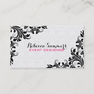 Tarjeta De Visita Rejillas blancas de encaje negro elegantes