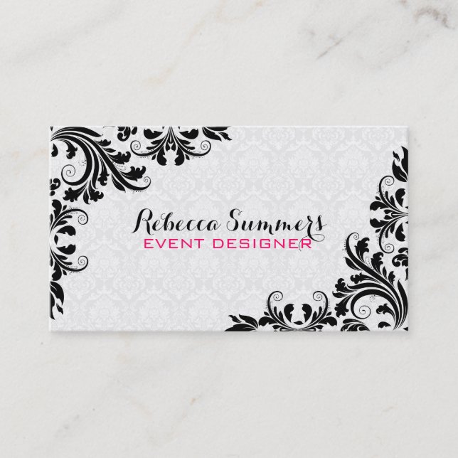 Tarjeta De Visita Rejillas blancas de encaje negro elegantes (Anverso)