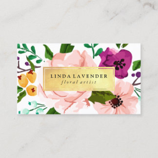 Tarjeta De Visita Relieve metalizado acuarela floral
