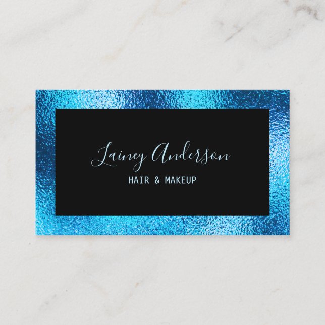 Tarjeta De Visita Relieve metalizado azul metálico trendy y de lujo (Anverso)