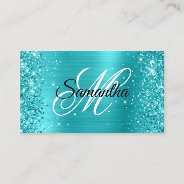 Tarjeta De Visita Relieve metalizado azul turquesa Purpurinoso Fancy (Anverso)