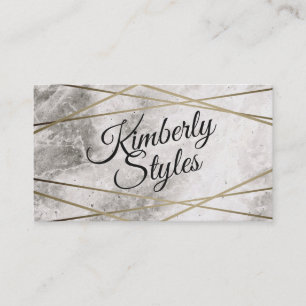 Tarjeta De Visita Relieve metalizado blanco geométrico de oro con má