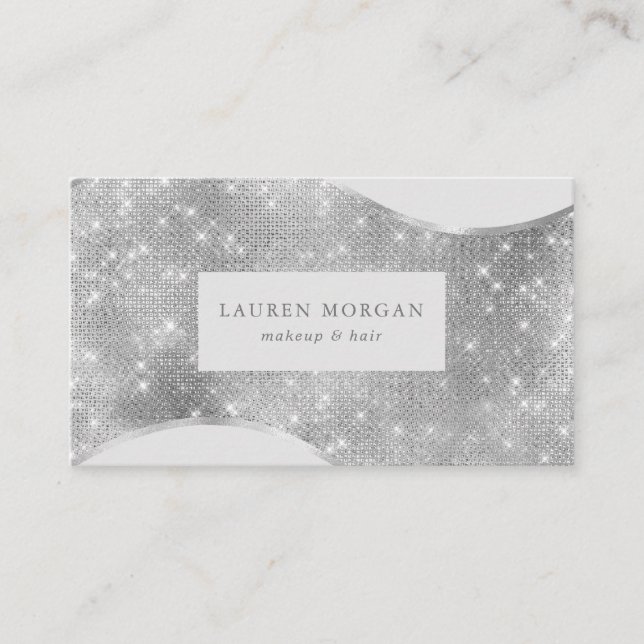 Tarjeta De Visita Relieve metalizado brillante de plata lujoso (Anverso)