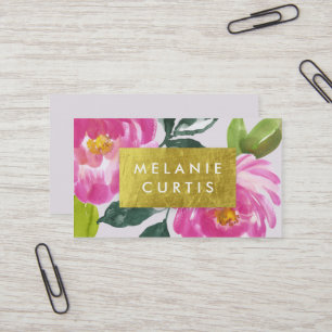 Tarjeta De Visita Relieve metalizado de Faux Oro Peonies