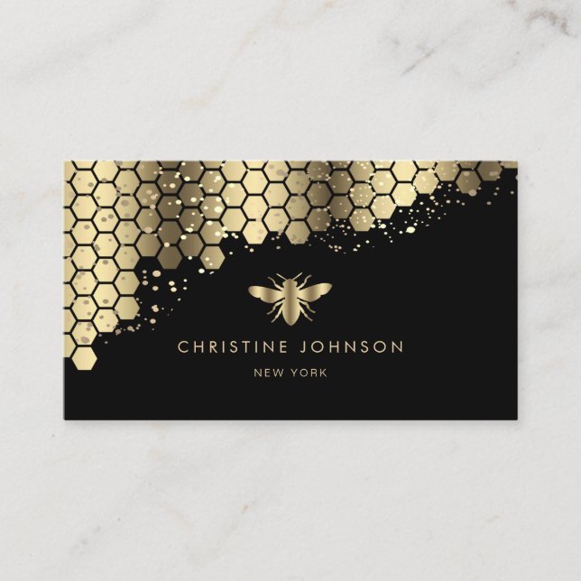 Tarjeta De Visita Relieve metalizado de oro falso abeja en negro (Anverso)
