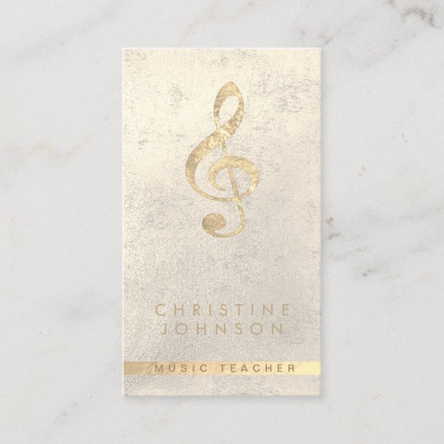 Tarjeta De Visita Relieve metalizado de oro falso treble clef profes (Anverso)